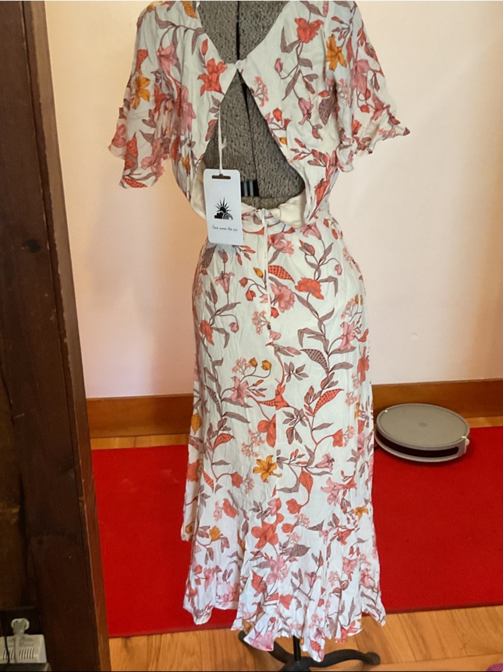 Floral Wrap Maxi Dress in Coral Pink and Cream - Picture 3 of 4